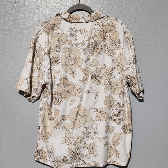 ABERCROMBIE & FITCH Button Down Shirt Mens Large Beige Floral Coastal Tropical - Picture 5 of 7